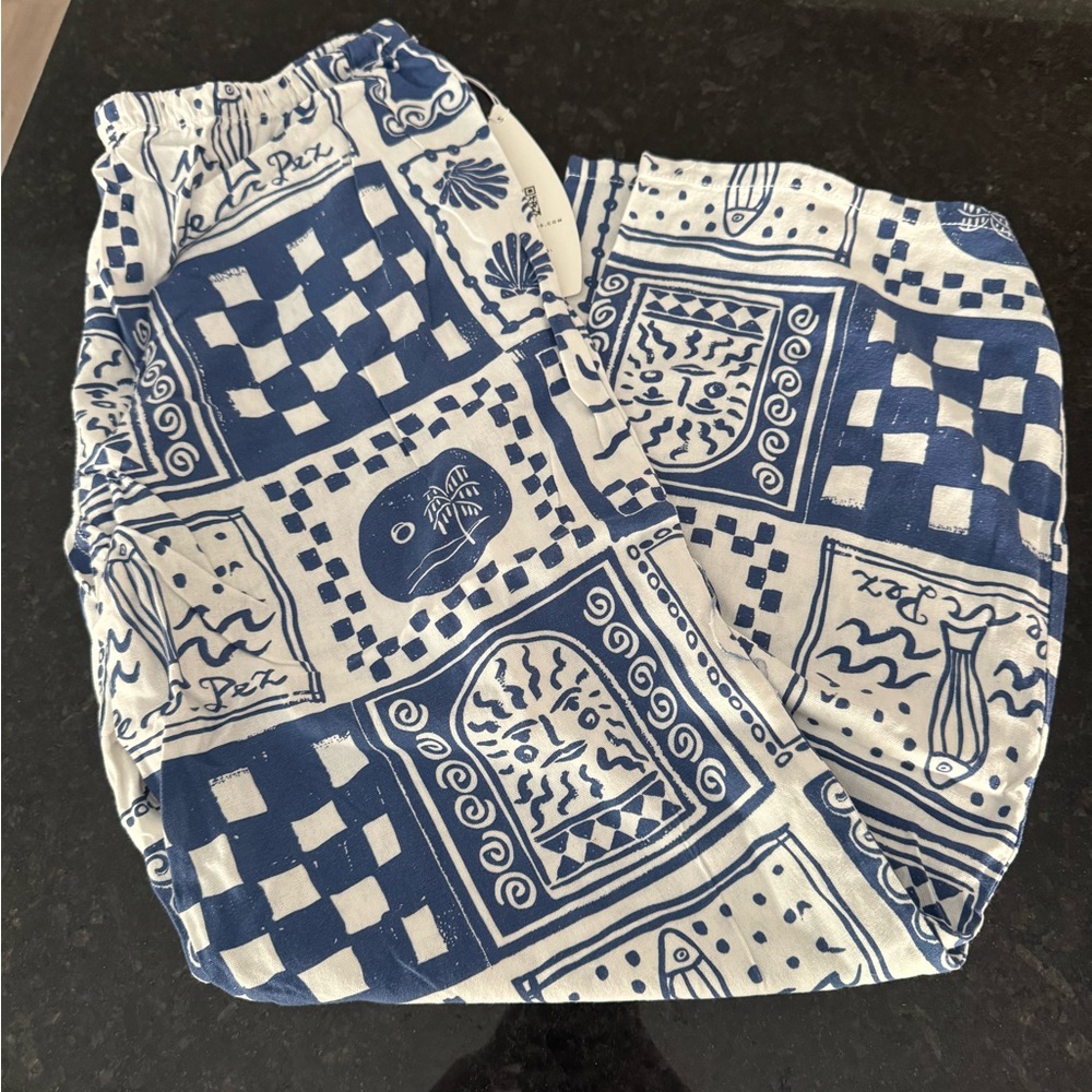 Cali1850 Grecian Printed Linen Pull On Drawstring Beach Pants Large NWT - Picture 5 of 8